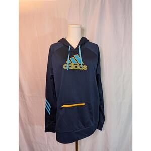 Adidas Women's XL Navy Blue Hoodie with Yellow and Light Blue Accents